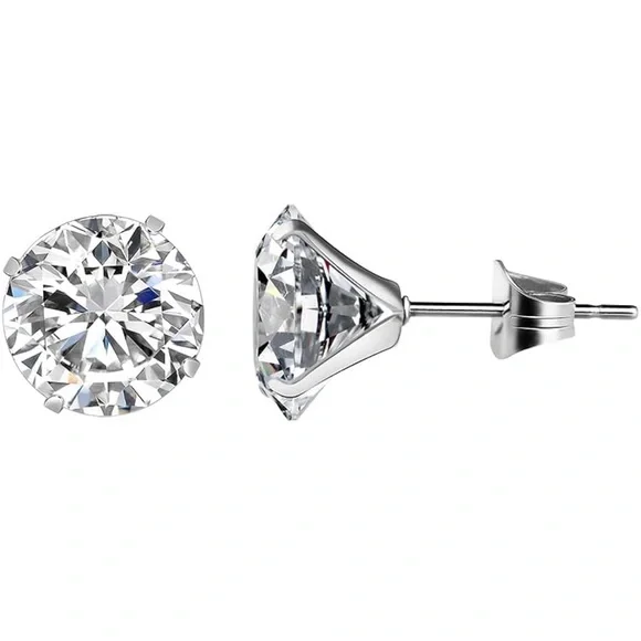 925 STERLING SILVER 6MM Round Cut AAA Crystal CZ Studs Anti Tarnish - Picture 2 of 3